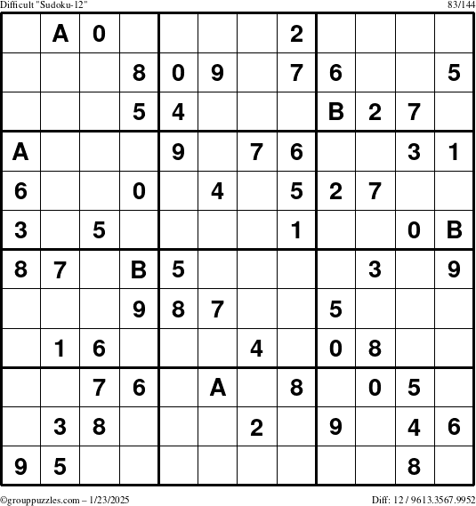 The grouppuzzles.com Difficult Sudoku-12 puzzle for Thursday January 23, 2025