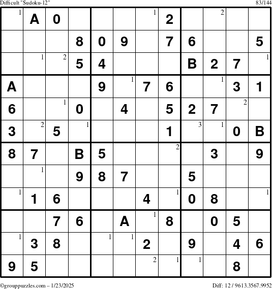 The grouppuzzles.com Difficult Sudoku-12 puzzle for Thursday January 23, 2025 with the first 3 steps marked