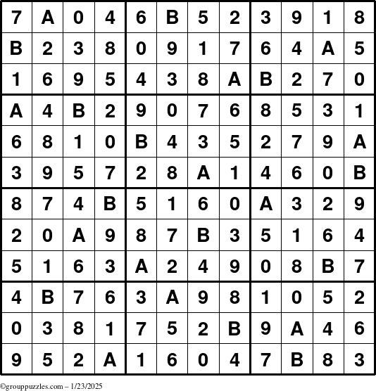 The grouppuzzles.com Answer grid for the Sudoku-12 puzzle for Thursday January 23, 2025