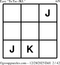 The grouppuzzles.com Easy TicTac-JKL puzzle for Sunday December 28, 2025