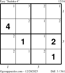 The grouppuzzles.com Easy Sudoku-4 puzzle for Sunday December 28, 2025 with all 3 steps marked