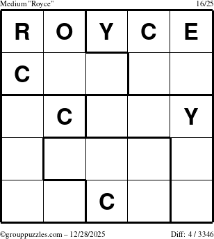 The grouppuzzles.com Medium Royce puzzle for Sunday December 28, 2025