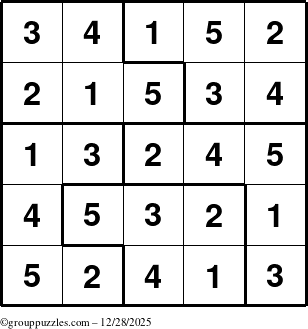 The grouppuzzles.com Answer grid for the Sudoku-5 puzzle for Sunday December 28, 2025