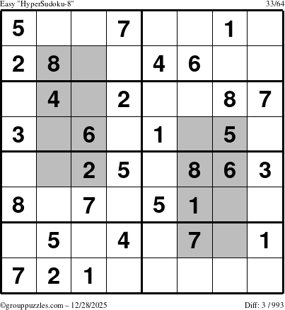 The grouppuzzles.com Easy HyperSudoku-8 puzzle for Sunday December 28, 2025