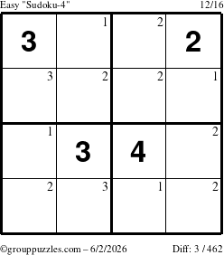The grouppuzzles.com Easy Sudoku-4 puzzle for Tuesday June 2, 2026 with the first 3 steps marked