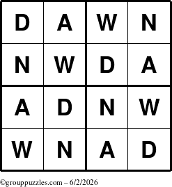 The grouppuzzles.com Answer grid for the Dawn puzzle for Tuesday June 2, 2026