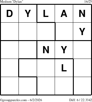 The grouppuzzles.com Medium Dylan puzzle for Tuesday June 2, 2026