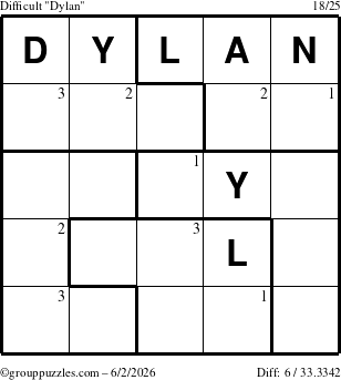 The grouppuzzles.com Difficult Dylan puzzle for Tuesday June 2, 2026 with the first 3 steps marked