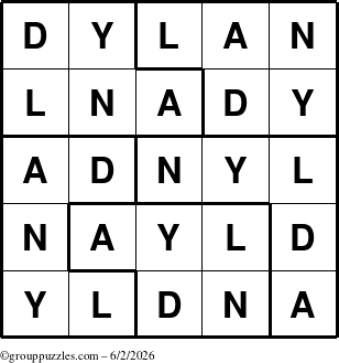 The grouppuzzles.com Answer grid for the Dylan puzzle for Tuesday June 2, 2026
