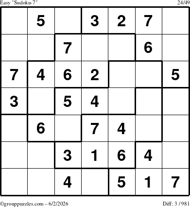 The grouppuzzles.com Easy Sudoku-7 puzzle for Tuesday June 2, 2026