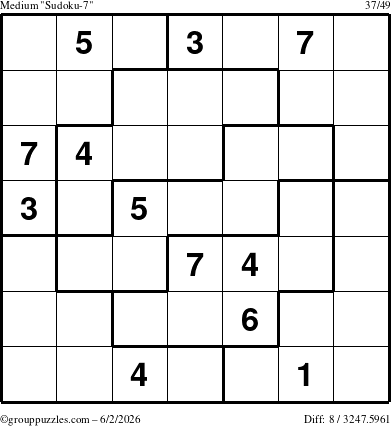 The grouppuzzles.com Medium Sudoku-7 puzzle for Tuesday June 2, 2026