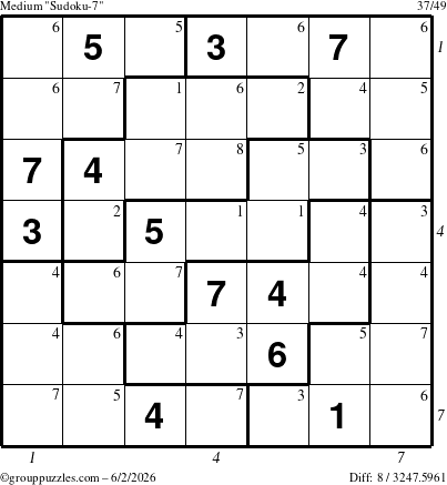 The grouppuzzles.com Medium Sudoku-7 puzzle for Tuesday June 2, 2026 with all 8 steps marked