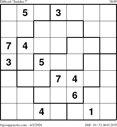 The grouppuzzles.com Difficult Sudoku-7 puzzle for Tuesday June 2, 2026