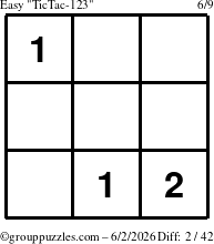 The grouppuzzles.com Easy TicTac-123 puzzle for Tuesday June 2, 2026