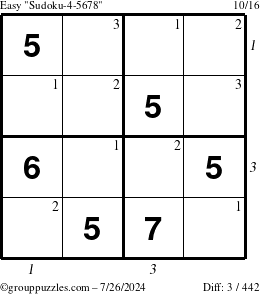 The grouppuzzles.com Easy Sudoku-4-5678 puzzle for Friday July 26, 2024 with all 3 steps marked