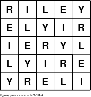 The grouppuzzles.com Answer grid for the Riley puzzle for Friday July 26, 2024