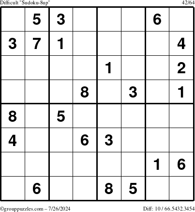 The grouppuzzles.com Difficult Sudoku-8up puzzle for Friday July 26, 2024