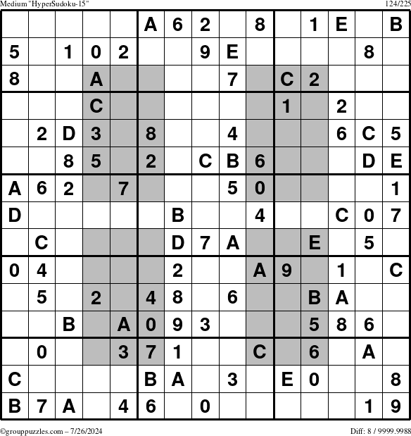 The grouppuzzles.com Medium HyperSudoku-15 puzzle for Friday July 26, 2024