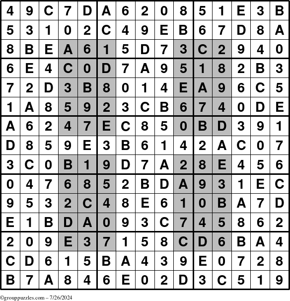 The grouppuzzles.com Answer grid for the HyperSudoku-15 puzzle for Friday July 26, 2024