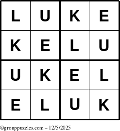 The grouppuzzles.com Answer grid for the Luke puzzle for Friday December 5, 2025