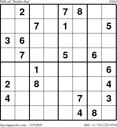 The grouppuzzles.com Difficult Sudoku-8up puzzle for Friday December 5, 2025