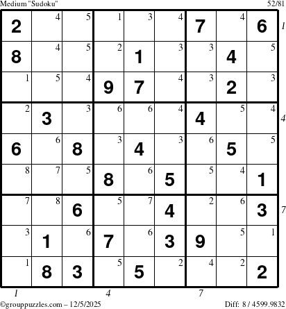 The grouppuzzles.com Medium Sudoku puzzle for Friday December 5, 2025 with all 8 steps marked