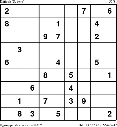 The grouppuzzles.com Difficult Sudoku puzzle for Friday December 5, 2025