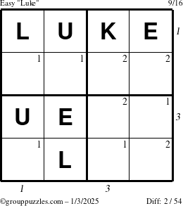 The grouppuzzles.com Easy Luke puzzle for Friday January 3, 2025 with all 2 steps marked