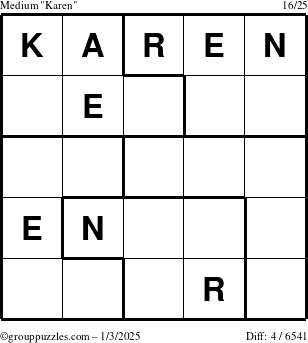 The grouppuzzles.com Medium Karen puzzle for Friday January 3, 2025