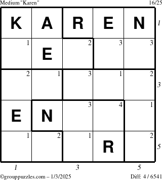 The grouppuzzles.com Medium Karen puzzle for Friday January 3, 2025 with all 4 steps marked