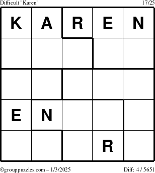 The grouppuzzles.com Difficult Karen puzzle for Friday January 3, 2025