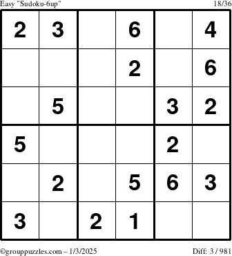 The grouppuzzles.com Easy Sudoku-6up puzzle for Friday January 3, 2025