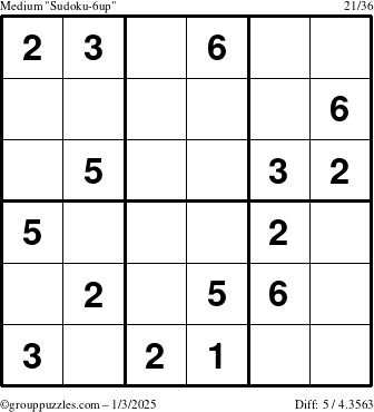 The grouppuzzles.com Medium Sudoku-6up puzzle for Friday January 3, 2025