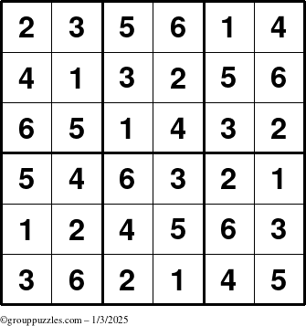 The grouppuzzles.com Answer grid for the Sudoku-6up puzzle for Friday January 3, 2025