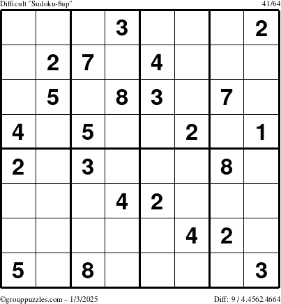 The grouppuzzles.com Difficult Sudoku-8up puzzle for Friday January 3, 2025