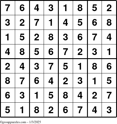 The grouppuzzles.com Answer grid for the Sudoku-8up puzzle for Friday January 3, 2025