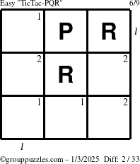 The grouppuzzles.com Easy TicTac-PQR puzzle for Friday January 3, 2025 with all 2 steps marked