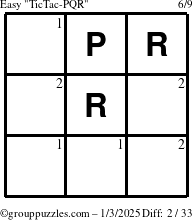 The grouppuzzles.com Easy TicTac-PQR puzzle for Friday January 3, 2025 with the first 2 steps marked