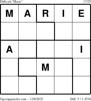 The grouppuzzles.com Difficult Marie puzzle for Monday December 8, 2025