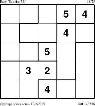 The grouppuzzles.com Easy Sudoku-5B puzzle for Monday December 8, 2025