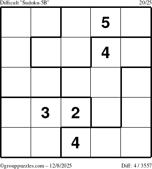 The grouppuzzles.com Difficult Sudoku-5B puzzle for Monday December 8, 2025