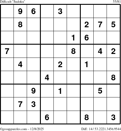 The grouppuzzles.com Difficult Sudoku puzzle for Monday December 8, 2025