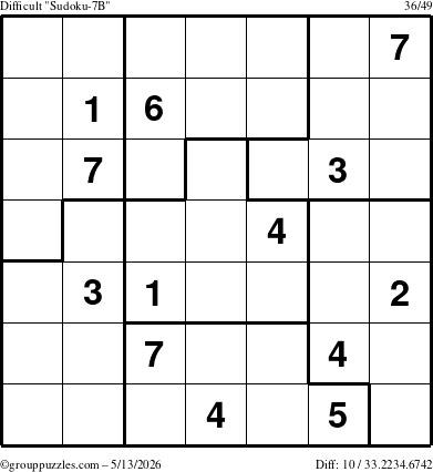 The grouppuzzles.com Difficult Sudoku-7B puzzle for Wednesday May 13, 2026