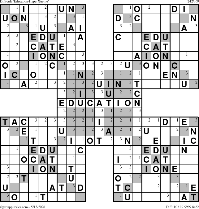 The grouppuzzles.com Difficult Education-HyperXtreme puzzle for Wednesday May 13, 2026 with the first 3 steps marked