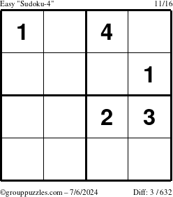 The grouppuzzles.com Easy Sudoku-4 puzzle for Saturday July 6, 2024