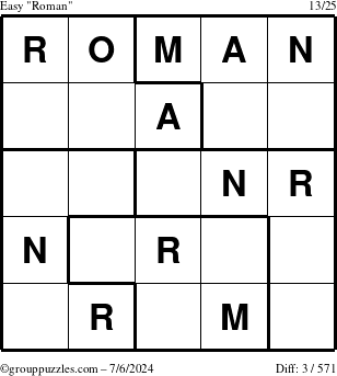 The grouppuzzles.com Easy Roman puzzle for Saturday July 6, 2024