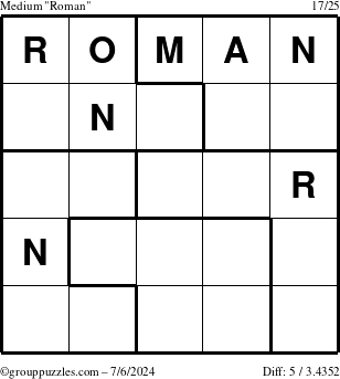 The grouppuzzles.com Medium Roman puzzle for Saturday July 6, 2024