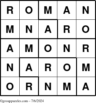 The grouppuzzles.com Answer grid for the Roman puzzle for Saturday July 6, 2024