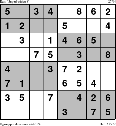 The grouppuzzles.com Easy SuperSudoku-8 puzzle for Saturday July 6, 2024