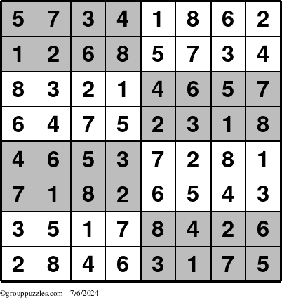 The grouppuzzles.com Answer grid for the SuperSudoku-8 puzzle for Saturday July 6, 2024